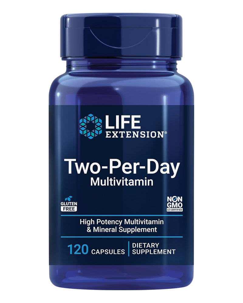 Life Extension Two-Per-Day with Vitamin B6, B12, C, E, D3, Magnesium & Zinc High Potency with Over 25 Multivitamins and Mineral Extracts Gluten Free & Non-GMO, 120 Capsules