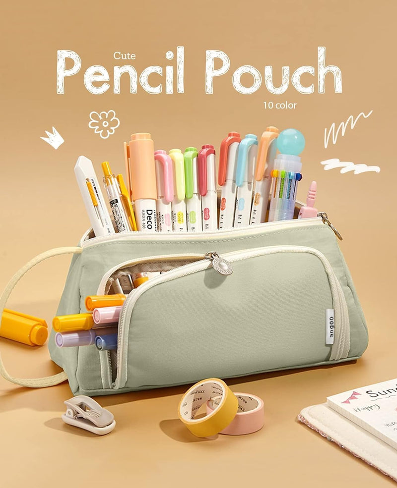 Pencil Case Pen Bag, Large Capacity Pencil Bag, Stationery Storage, Pencil Pouch, Handheld Makeup Pouch Holder, Pencil Organizer, College School Office Supplies for Student Gift (Light Green)