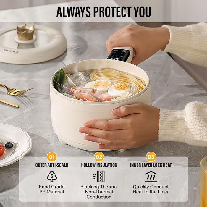 2L Hot Pot Electric Cooker Multi Cooker, Rice Cooker Small, Steamer Cooker, Electric Skillet, Frying Pan Electric Hot Pot, Portable Nonstick Pan (Black Liner + Steamer)