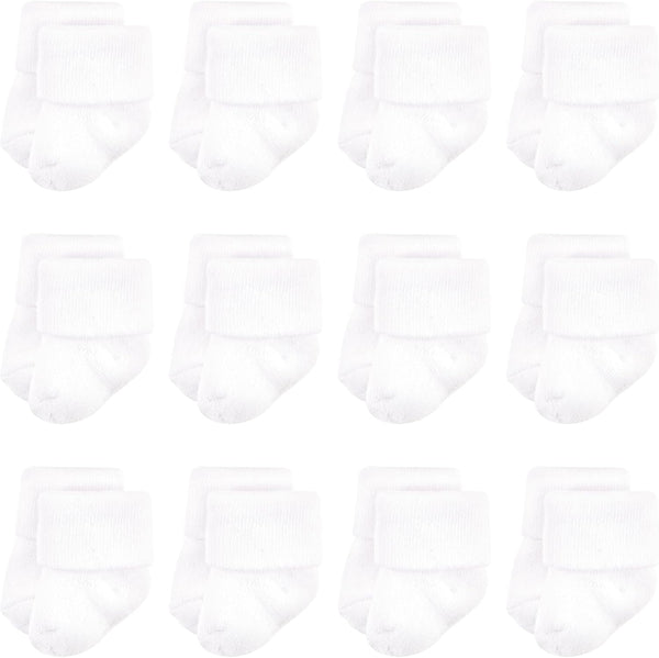 Unisex Baby Newborn and Baby Terry Socks - White 12-pack