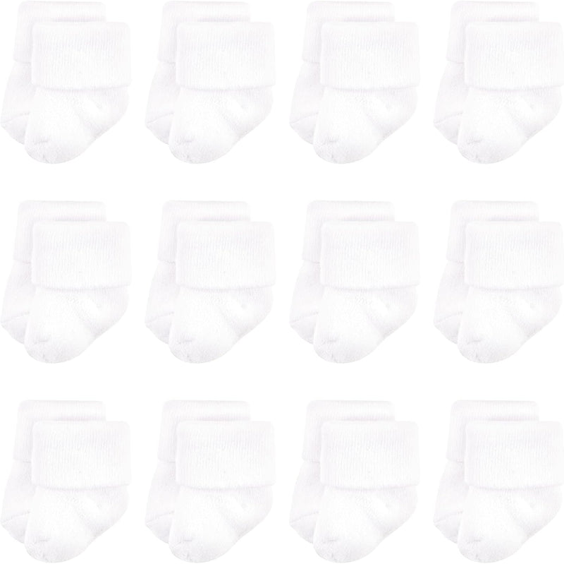 Unisex Baby Newborn and Baby Terry Socks - White 12-pack