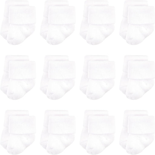 Unisex Baby Newborn and Baby Terry Socks - White 12-pack