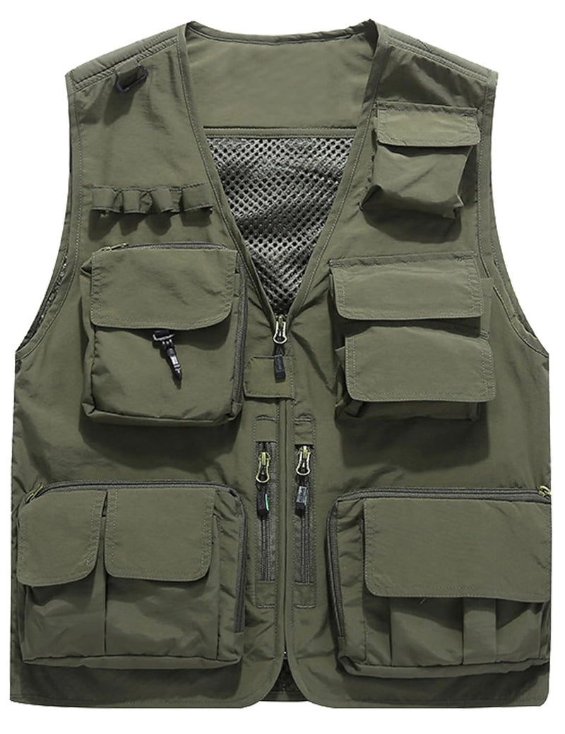 Flygo Men's Casual Outdoor Work Safari Fishing Travel Photo Cargo Vest Jacket Multi Pockets