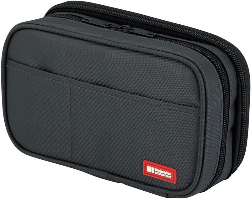 Lihit Lab. Double Zipper Pen Case, 7.9 X 2.8 X 4.7 Inches, Black (A7555-24) - Double: 7.9 x 2.8 x 4.7" Black