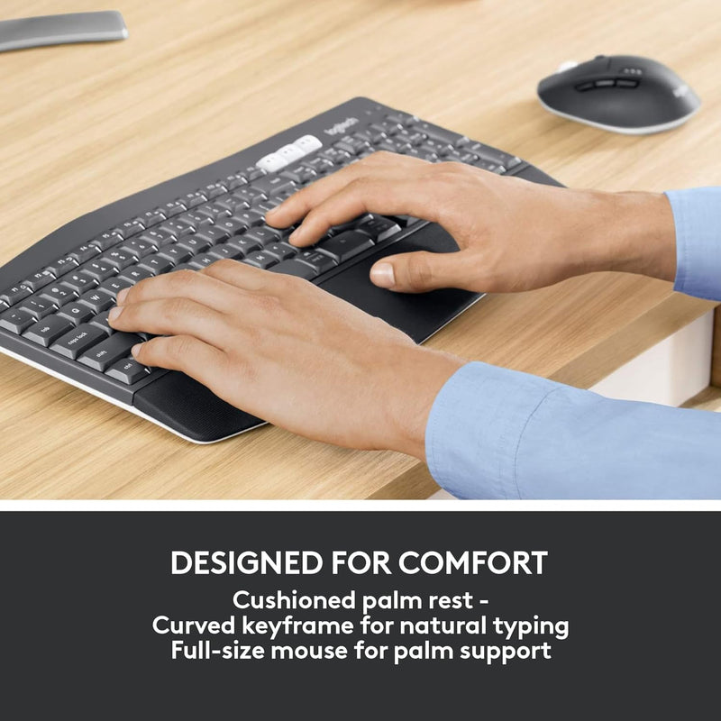 Logitech MK850 Multi-device wireless keyboard and mouse, Bluetooth 2.4 GHz, flexible frame and wireless, 12 programmable keys, battery life 3 years, PC/Mac, QWERTY UK design - Black