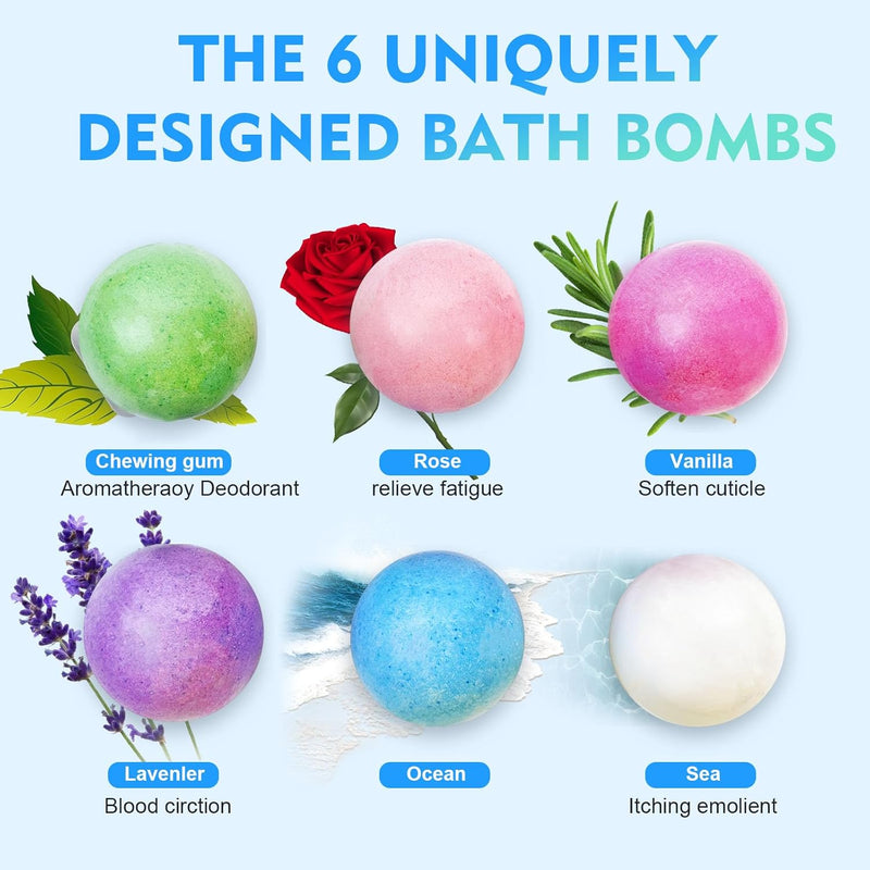SKY-TOUCH Organic & Natural Essential Oil Bath Bombs Gift Set - 6 Pack, Large, Moisturizes Dry Skin