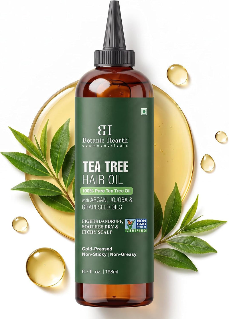 100% Pure Rosemary Oil For Hair Growth 198 ML Infused With Biotin, Jojoba & castor Oil Hair strengthening Treatment Nourishing & Volumizing Non GMO Verified Lightweight formula moisturises, improves combability and gives natural shine without greasy - Tea Tree
