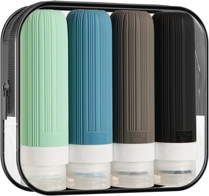 fclwzn Travel Bottles for Toiletries, Tsa Approved 90ML Travel Bottles, BPA Free Leak Proof Travel Size Toiletry Containers, Refillable Travel Accessories with Toiletry Bag for Shampoo Liquid (4 Pack)