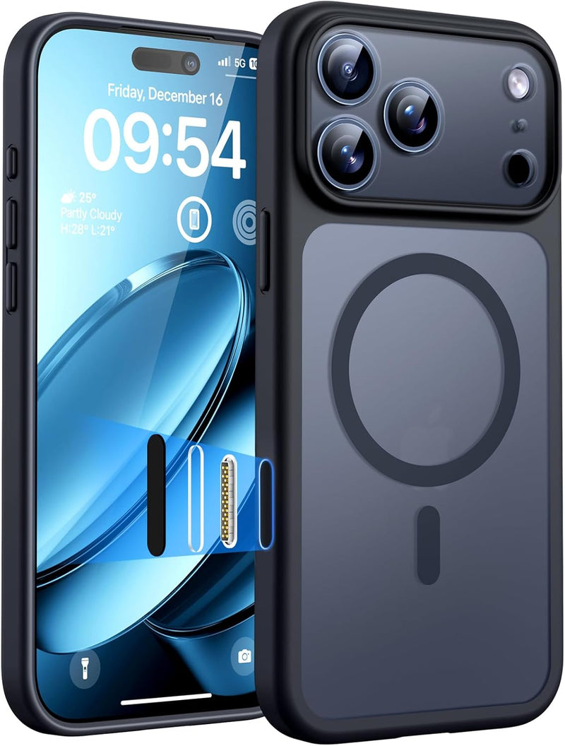 TOCOL for iPhone 17 Case 6.3-Inch, Upgraded Camera Protection, Built-in Ring, Compatible with MagSafe, Shockproof Non-slip Translucent Matte Phone Case, Black - Key Black iPhone 17 Pro Max