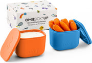 OmieBox (2 pack) Leakproof Dips Containers To Go, Salad Dressing Container, Condiment Container with Lids - Food Safe Silicone - 4 ounces (Purple/Orange) - 4.5 ounces Blue, Orange