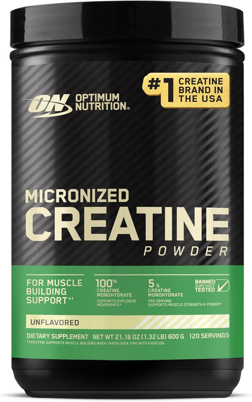 Optimum Nutrition (ON) Micronized Creatine Monohydrate Powder for Muscle Building Support - Unflavored, 600 Grams, 120 Servings