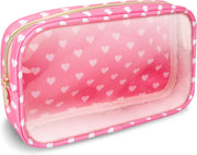 Nylon Small Mini Makeup Bag Purse Cute Preppy Cosmetic Zipper Pouch, Hot Pink, Mini - Pink Heart Small
