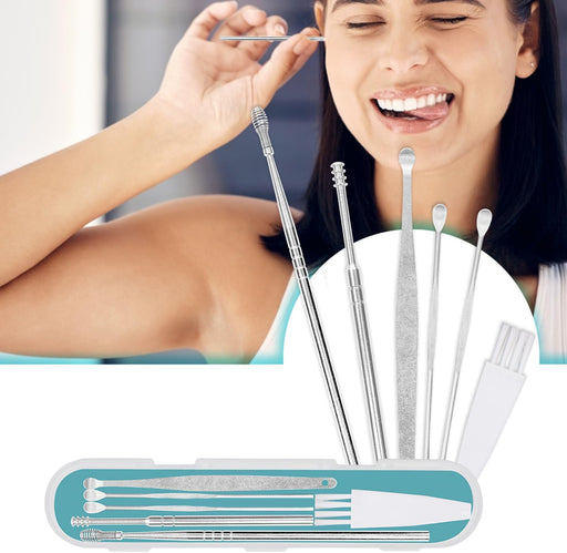 VFK by Trendy Home Ear Cleaning Kit (Pack of 1), Reusable Ear Wax Cleaner Tool Set with Storage Box - Ear Wax Remover Tool Kit with Ear Curette Cleaner and Spring Earbuds Cleaner