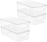 Vtopmart 4 PCS Clear Fridge Organizers and Storage Bins with Lids, Stackable Plastic Containers Boxes with Handles for Fridge, Freezer, Pantry, Cabinet, Kitchen Organization - 4pack12''w