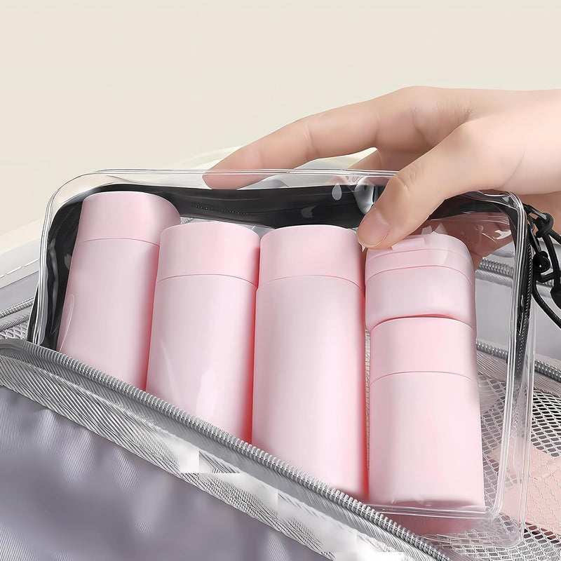 NALACAL Travel Dispenser Bottles for Toiletries, 5 Pack Travel Size Containers, Leak Proof Refillable Travel Accessories for Shampoo Conditioner, Portable Travel Bottles with Clear Toiletry Bag