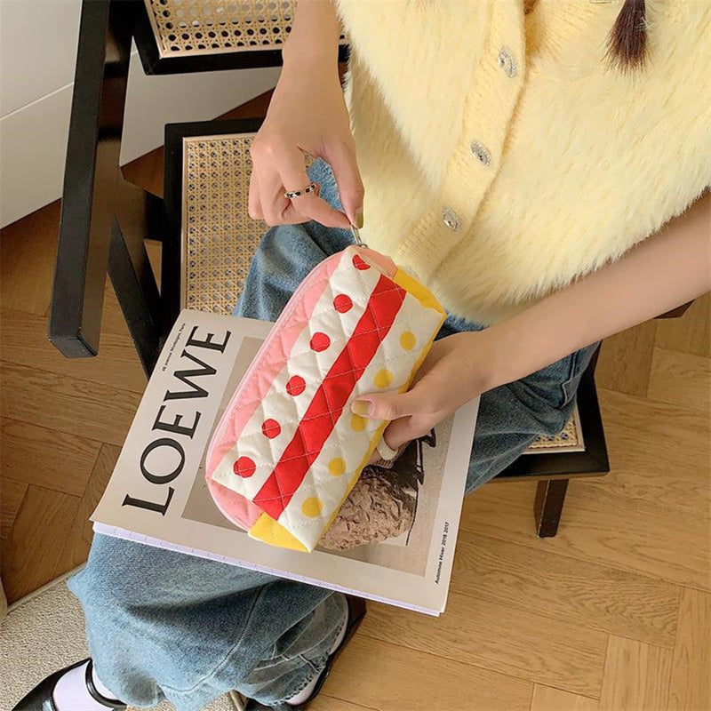 Cute Pencil Case Aesthetic Student Pouch Yellow Bow - Purple Bow
