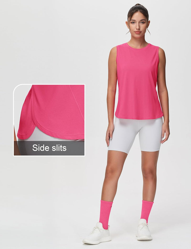 THE GYM PEOPLE Women's Workout Tank Tops Loose Fit Sleeveless Breathable Yoga Shirts with Side Slits