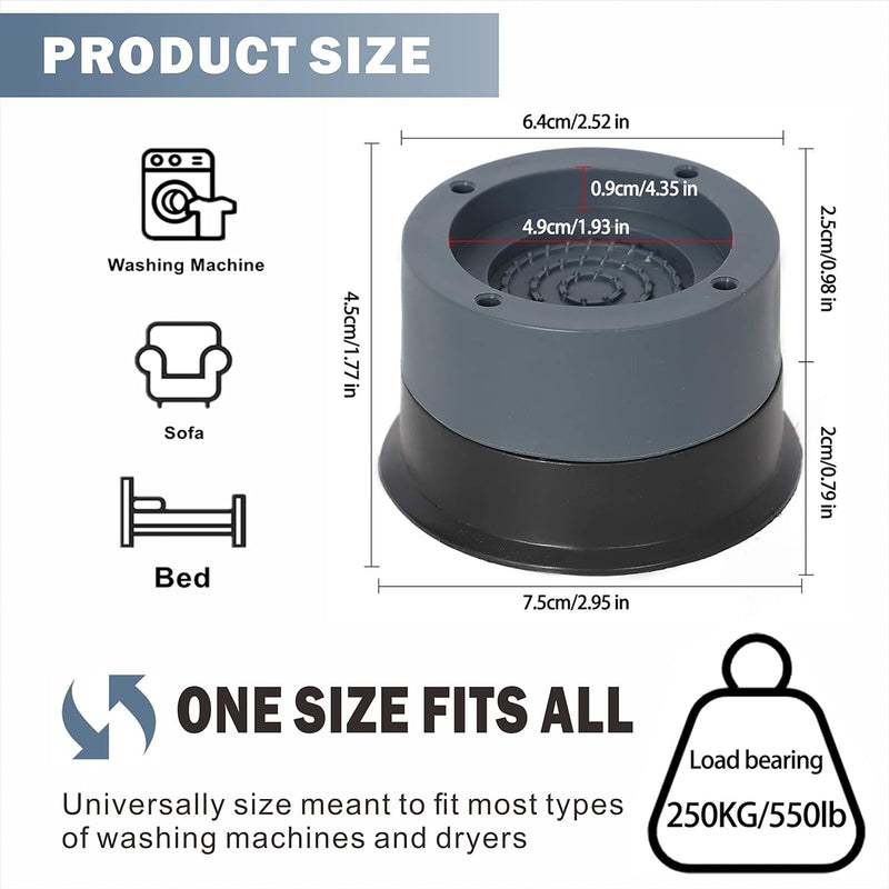 SRXAMZus Anti Vibration Pads, 8pcs Washing Machine Base Foot Pads, Non Slip Heighten Shock and Noise Cancelling Mat for Washer and Dryer Machine Support Protects Pedestals (8 PCS)