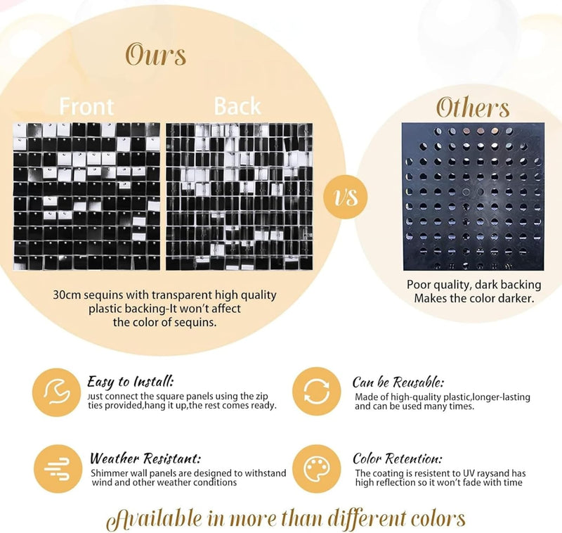 AM ANNA Sequin Wall Panels, 30PCS Shimmer Backdrop Stand, Rainbow Silver Square Decoration for Photo Backdrops, Party, Anniversary, Engagement