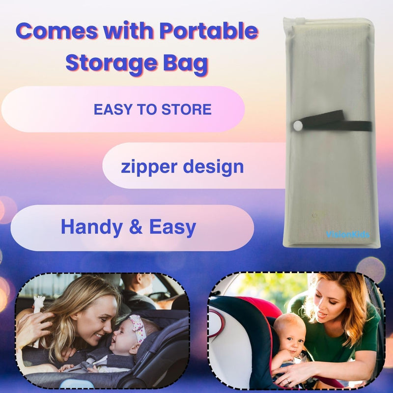 VisionKids Baby Car Seat Sun Shade Cover with Free Storage Bag Included | Infant Car Seat Heat Protector | UV Protection Cooler Cover | Keeps Toddler Seat Cool in Baby Car | Travel Accessories Silver
