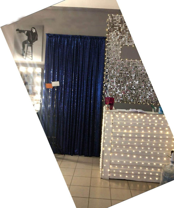 LQIAO 2 Panels Light Gold Sequin Backdrop Glitter Fabric for Wedding Birthday Parties Shimmer Wall-2x8ft