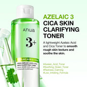 Azelaic Acid 3 CICA Skin Claryfing Toner, Soothing & Clear Care, with Salicylic Acid & Azelaic Acid, Sebum & Spot Care, Suitable for Sensitive Skin, Korean Skin Care (250 ml / 8.45 fl.oz.)