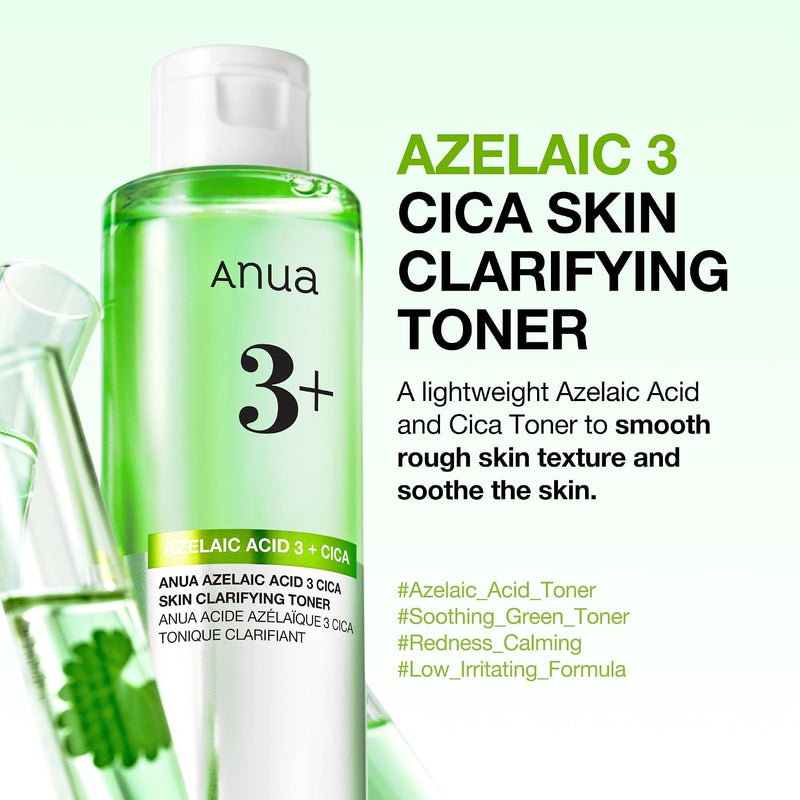 Azelaic Acid 3 CICA Skin Claryfing Toner, Soothing & Clear Care, with Salicylic Acid & Azelaic Acid, Sebum & Spot Care, Suitable for Sensitive Skin, Korean Skin Care (250 ml / 8.45 fl.oz.)