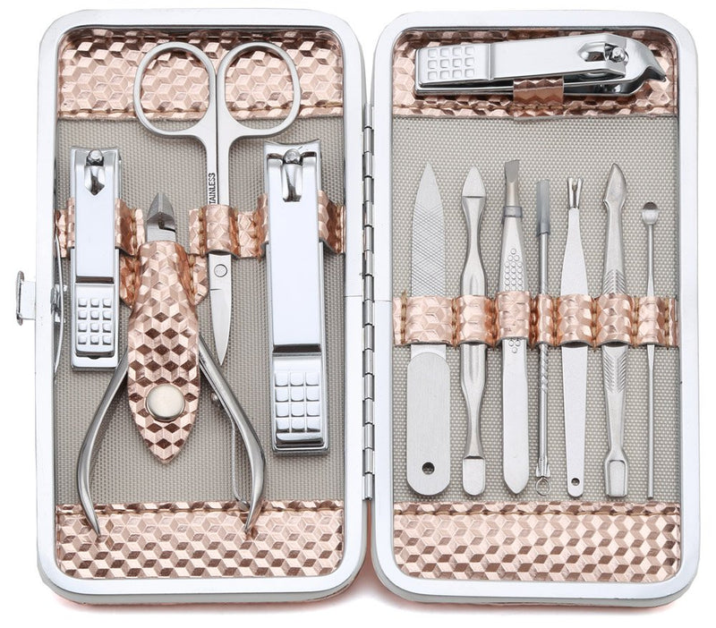 Keiby Citom Manicure Set Professional Nail Clippers Kit Pedicure Care Tools- Stainless Steel Grooming Kit 12Pcs for Travel or Home (Rose Gold)