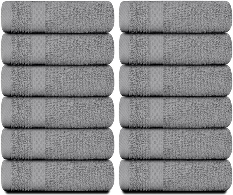 White Classic Luxury Cotton Washcloths - Small Hotel Spa Bathroom Face Towel | 12 Pack |