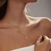 Zeffy Cross Necklace for Women,18K Gold/Silver Plated Tiny Cubic Zirconia Cross Pendant Necklace for Women Simple Layered Cross Necklaces for Women - Gold CZ Cross