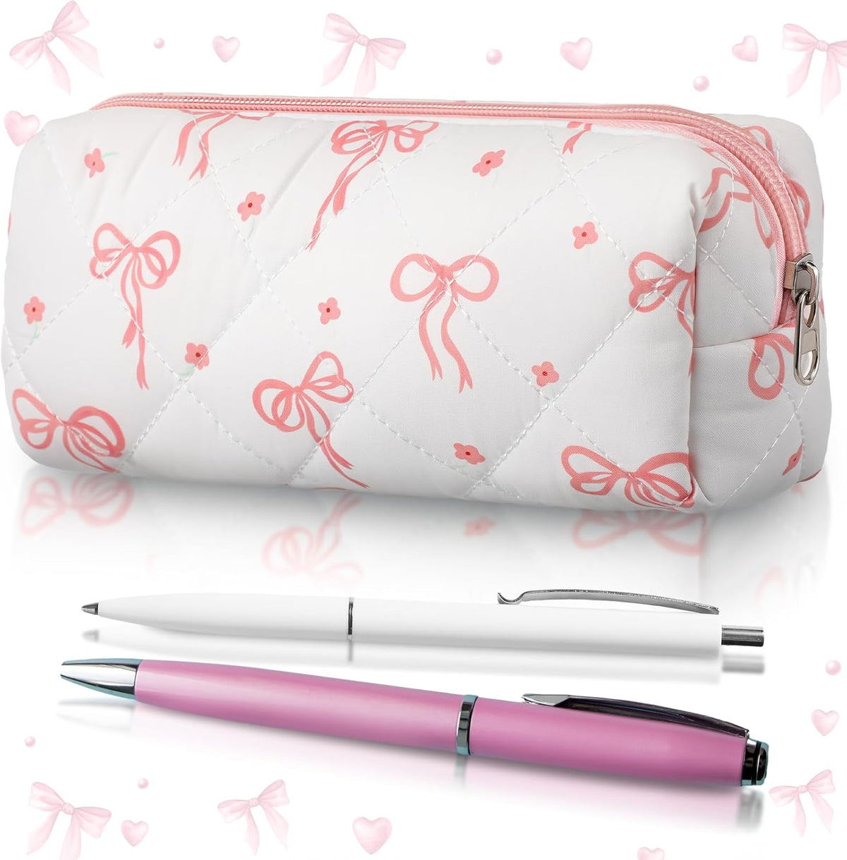 Sherr Coquette Bow Pencil Case Pink Bow Cute Pencil Pouch Soft Cotton Storage Bag Aesthetic Pattern Gift Makeup Pouch Cosmetic Travel Bag for Women – image 6