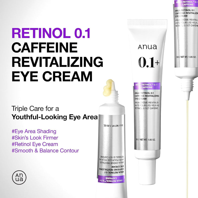Retinol 0.1 Caffeine Revitalizing Eye Cream, Lightweight Formula for Dark Circles & Puffiness, Hydrating for Sensitive Skin, Korean Skincare, 30 ml