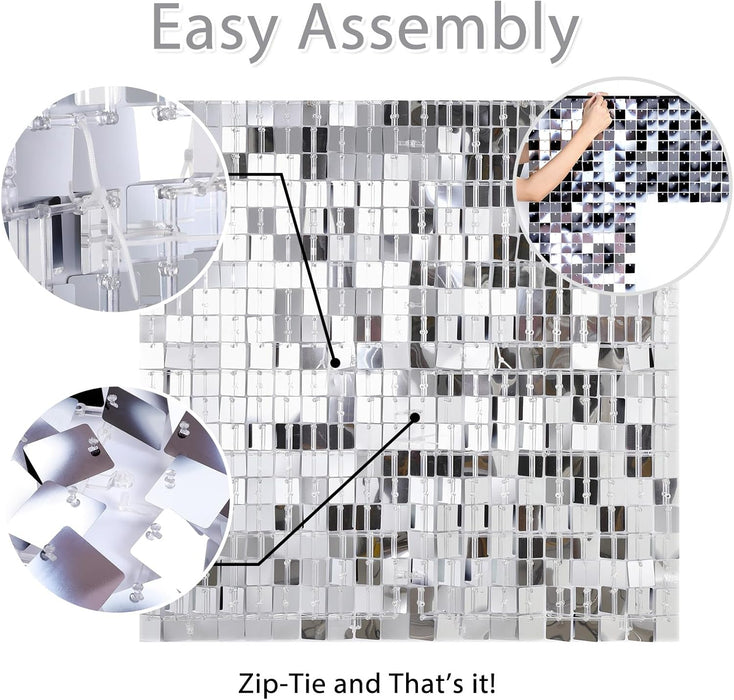 LuoluoHouse Shimmer Wall Panel Sequin Backdrop Panels 12 Packs-Iridescent Silver Backdrop for Graduation Anniversary Backdrop Wall Backdrops Engagement Decoration