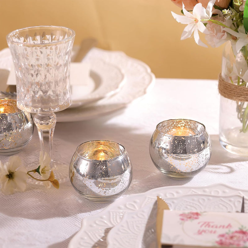 Lamorgift Clear Votive Candle Holders Set of 12 - Mercury Glass Votives Candle Holder - Tealight Candle Holder for Home Decor and Weddings/Parties Table Centerpieces