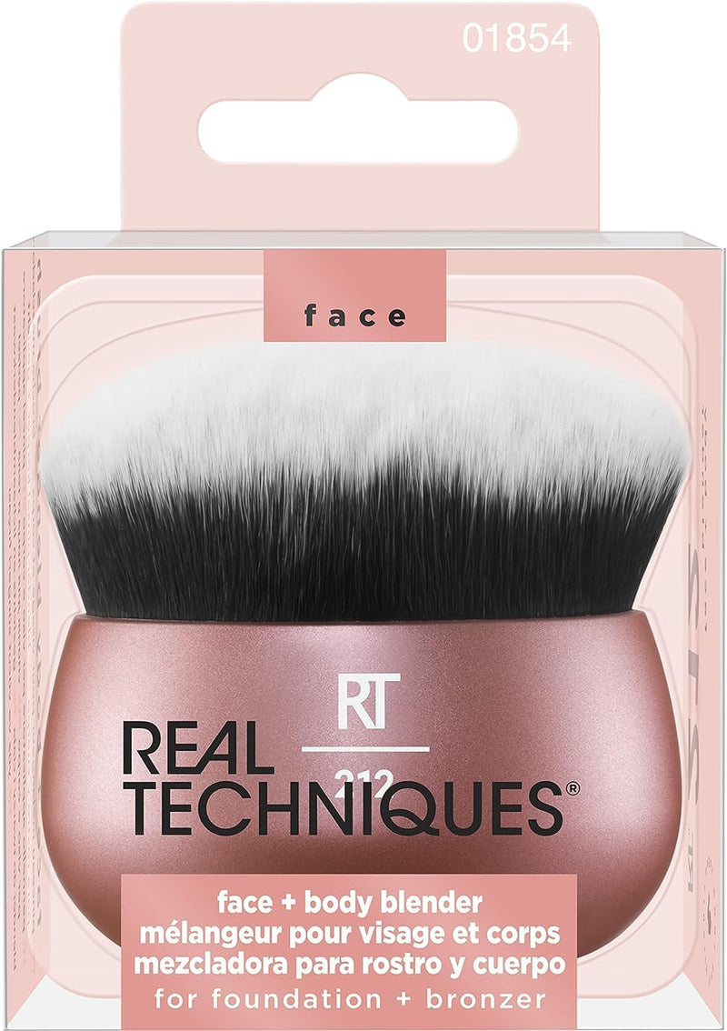 REAL TECHNIQUES Seamless Complexion Makeup Brush, Four Foundation, Primer, And Moisturizer, Makeup & Skincare Face Brush, Streakfree And Natural Finish, Orange, 1 Count