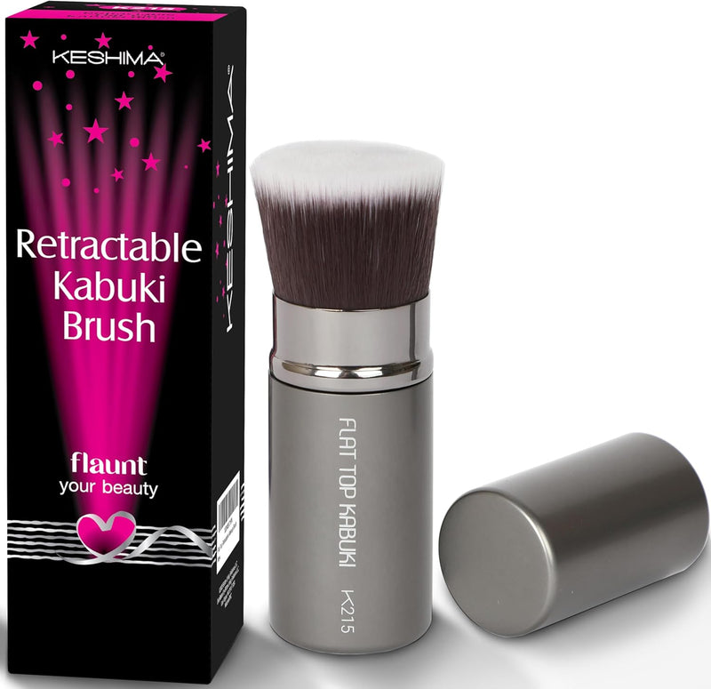 KESHIMA Flat Top Retractable Makeup Brush - Premium Retractable Kabuki Brush, Blush Brush, Foundation Brush for Liquid Makeup, Powder and Cream
