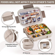 Lunch Box for Kids5-Compartment 1000ML Bento Box, Microwave Safe Leakproof Lunch Container for School,Picnics (Beige) - Beige