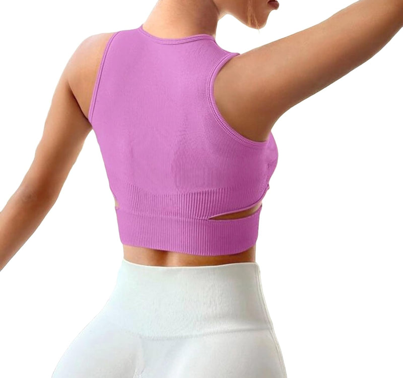 Sports Bra Seamless Crop Top Yoga High Neck Tops Running Gym Sportswear Fitness Full Cup Padded for Women…