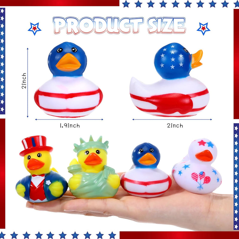 Jerify 96 Pcs 2 Inch Patriotic Rubber Ducks Summer Small Shower Float Rubber Ducks Star Rubber Ducky for Bath Birthday Gifts Baby Showers Beach Pool 4th of July Independence Day (Stylish)