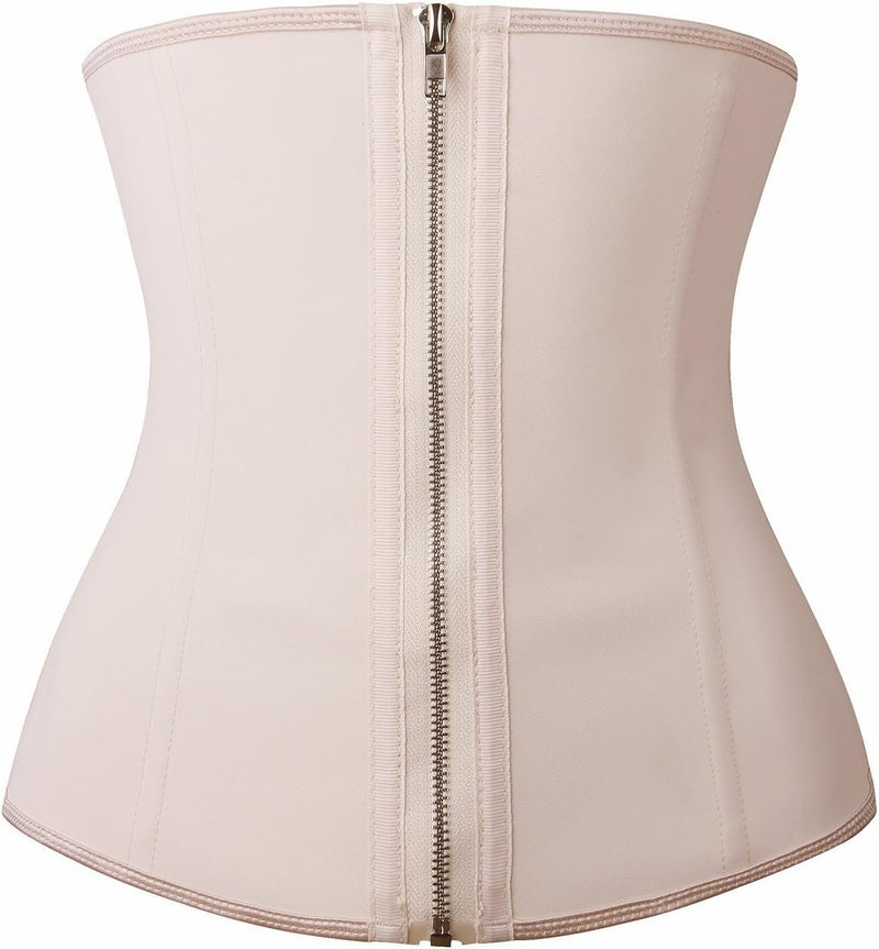 Latex Waist Trainer Corsets Zipper Underbust Sport Girdle Hourglass Body Shaper for Women - beige