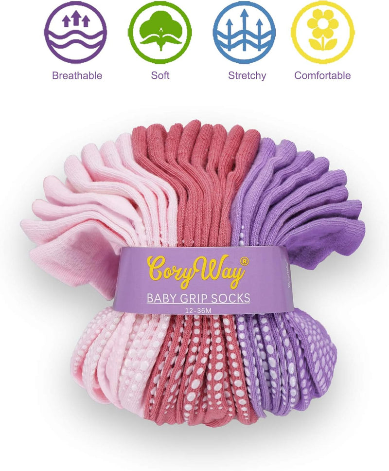 CozyWay Non-Slip Socks with Grippers - Ankle Style for Little Girls and Boys, Infants, Toddlers, Children