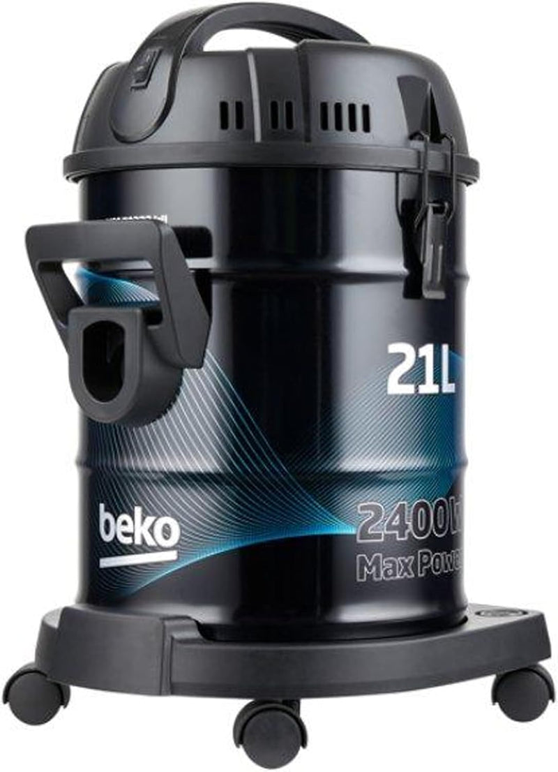 Beko Drum Vacuum Cleaner VCC70322, 21L Dust Capacity, 2400 Watts Power, Carpet + Hard Floor Nozzle, High Efficiency Filter, Blower Function, 5m Cable - Black
