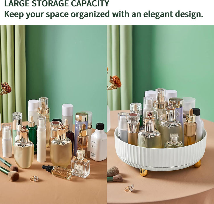 Rotating Makeup Organizer, Vecolla Cosmetic Perfume Organizer Lazy Susan, Round Turnable Storage for Vanity Make Up Kitchen Bathroom(White,28cm)