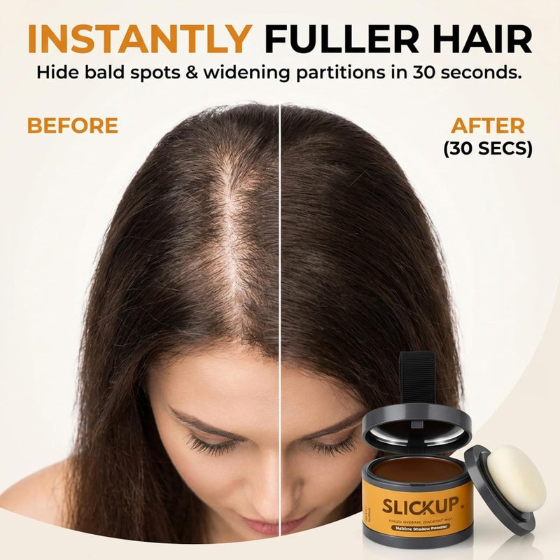 SLICKUP Hairline Shadow Powder for Root Touch Up Instant Hair Colour Stick for Grey Hair Coverage Temporary Hair Powder for Thinning Hair, Bald Spots & Hairline (Dark Brown)