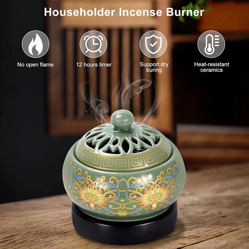 Ceramic Electric Incense Burner with LED Display, Resin Burner, Timing Temperature Adjustment, Electronic Aroma Diffuser For Indoor Air Purification, Home Decoration, Meditation, Yoga
