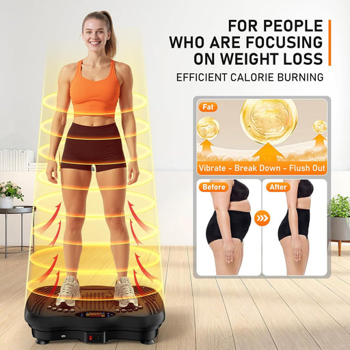 Vibration Plate Exercise Machine, 130 Levels Full Body Workout Vibrating Plate for Lymphatic Drainage Weight Loss, 450 Lbs Capacity Shake Platform with Resistance Bands Bluetooth for Women Men - L