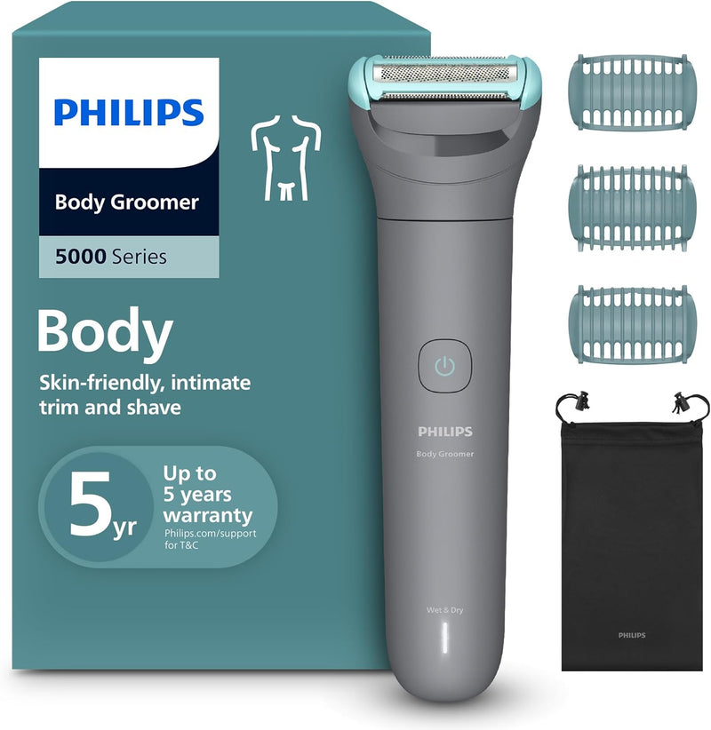 Philips Bodygroom BG3017/01 Showerproof Groin & Body Trimmer Hypoallergenic Blades, Close & Comfortable Shave, 3mm Comb 50min Cordless, Ergonomic Grip - BG3485/15