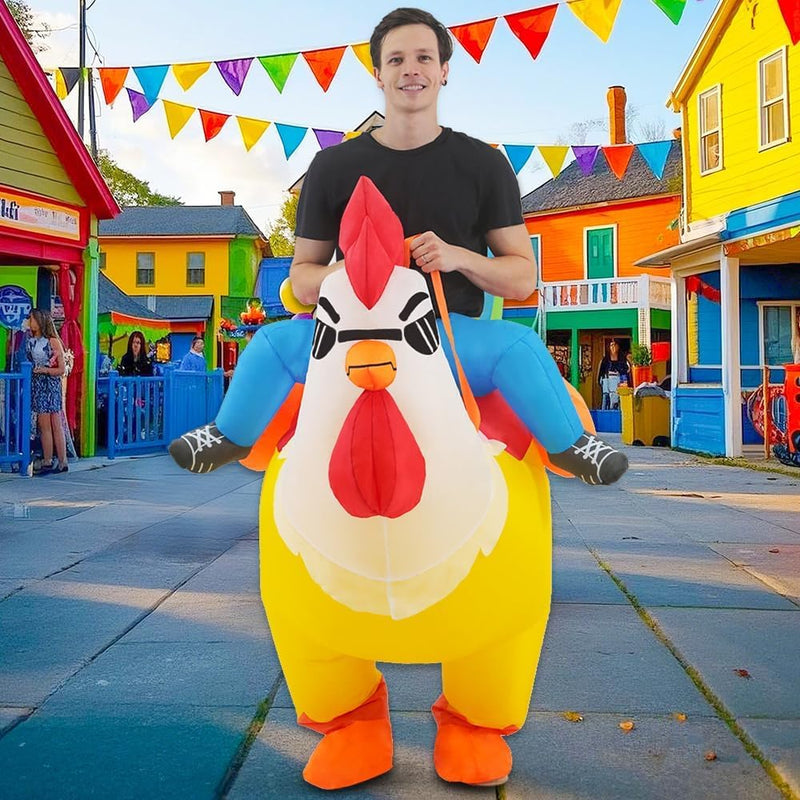 Inflatable Costume Adult, Riding Chicken Costume for Men/Women, Blow up Ride on Rooster, Funny Halloween Costumes Adult Christmas Holiday Party Suit