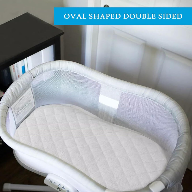 Buy All Here Infant Foam Moses Basket Mattress, Thick and Super Soft, Oval Shaped Mattress Fits Mamas & Papas Mothercare, Double Sided, Removeable Quilted Zip Cover, Made in UK (74 x 33 x 4 CM)