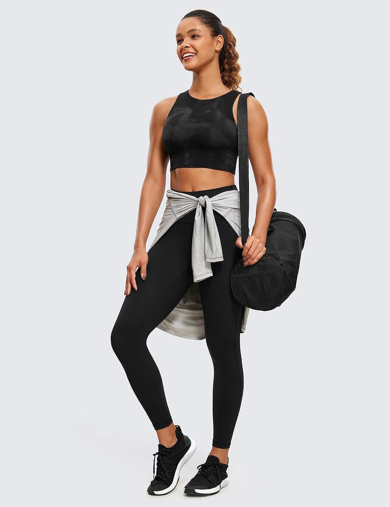 CRZ YOGA Butterluxe Womens Racerback High Neck Longline Sports Bra - Padded Workout Crop Tank Tops with Built in Shelf Bra